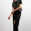 BLACK DENIM COLUMN MAXI SKIRT