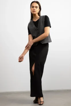 BLACK DENIM COLUMN MAXI SKIRT