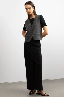 BLACK DENIM COLUMN MAXI SKIRT