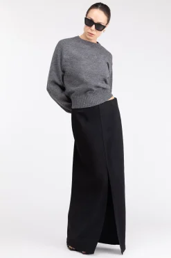 BLACK DENIM COLUMN MAXI SKIRT