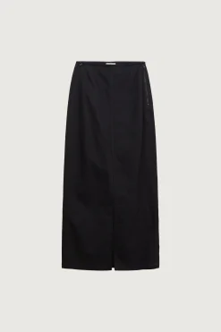 BLACK DENIM COLUMN MAXI SKIRT