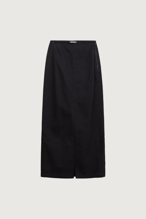 BLACK DENIM COLUMN MAXI SKIRT