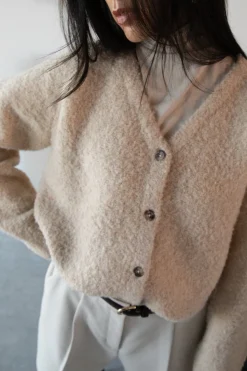 BOUCLE KNIT BUTTON FRONT CARDIGAN