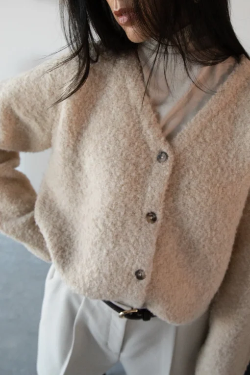 BOUCLE KNIT BUTTON FRONT CARDIGAN
