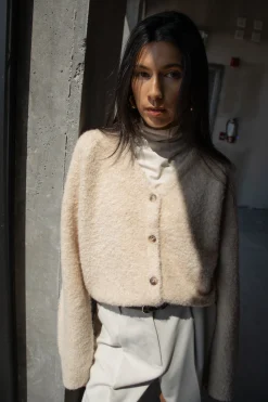 BOUCLE KNIT BUTTON FRONT CARDIGAN