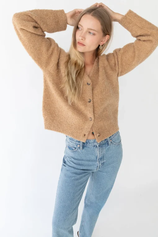 BOUCLE KNIT BUTTON FRONT CARDIGAN