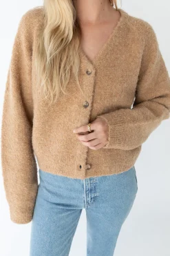 BOUCLE KNIT BUTTON FRONT CARDIGAN