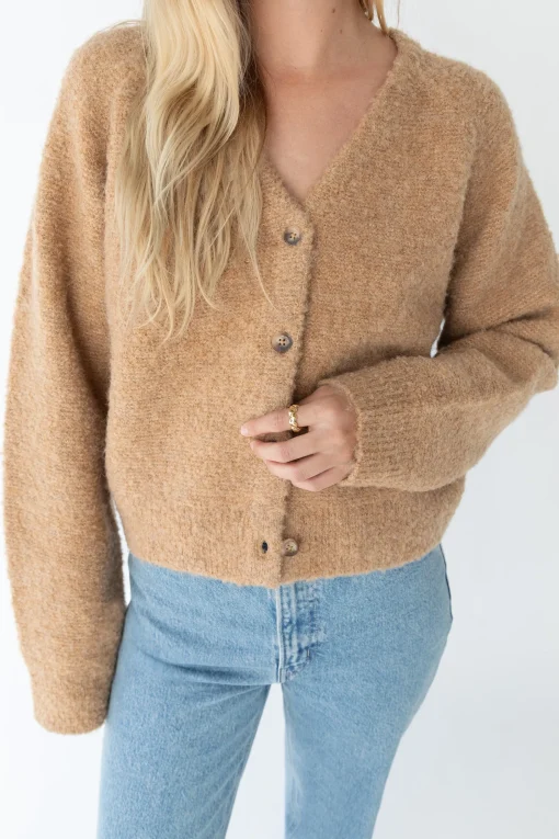 BOUCLE KNIT BUTTON FRONT CARDIGAN