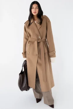 BRUSHED WOOL-BLEND BELTED COAT
