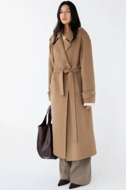 BRUSHED WOOL-BLEND BELTED COAT