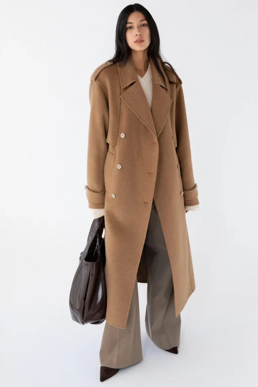 BRUSHED WOOL-BLEND BELTED COAT