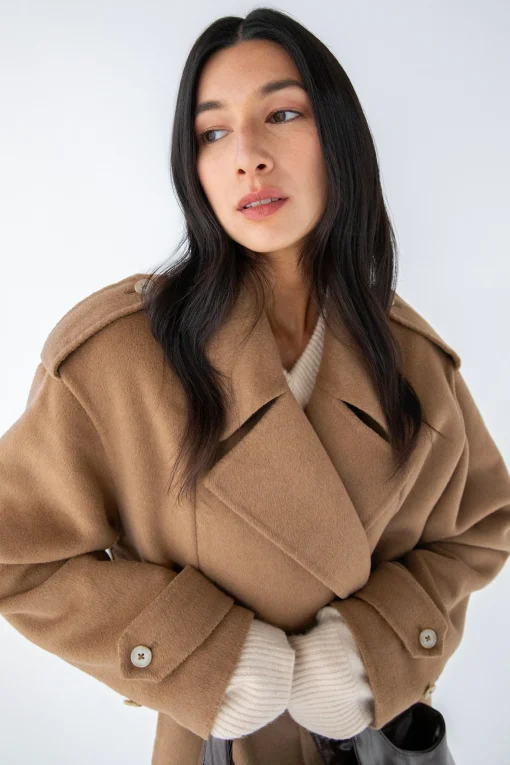 BRUSHED WOOL-BLEND BELTED COAT