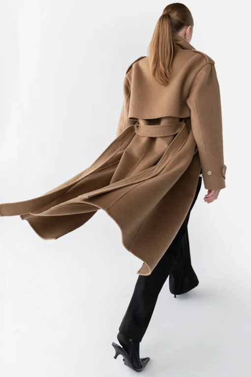 BRUSHED WOOL-BLEND BELTED COAT