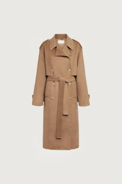 BRUSHED WOOL-BLEND BELTED COAT