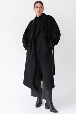 BRUSHED WOOL-BLEND BELTED COAT