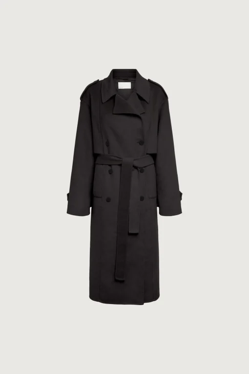 BRUSHED WOOL-BLEND BELTED COAT