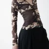 BUTTON FRONT V-NECK LONG SLEEVE TOP
