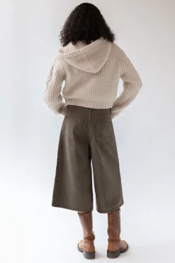 CABLE KNIT HOODED CARDIGAN WITH TOGGLE CLOSURE