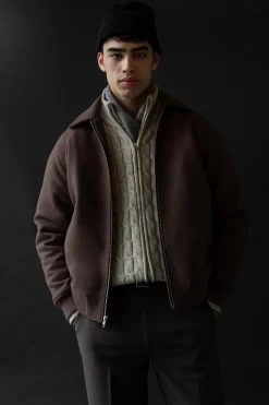 CABLE KNIT ZIP-UP CARDIGAN
