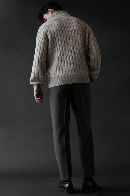 CABLE KNIT ZIP-UP CARDIGAN