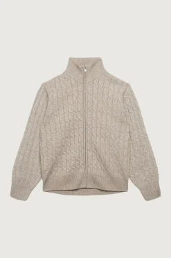 CABLE KNIT ZIP-UP CARDIGAN