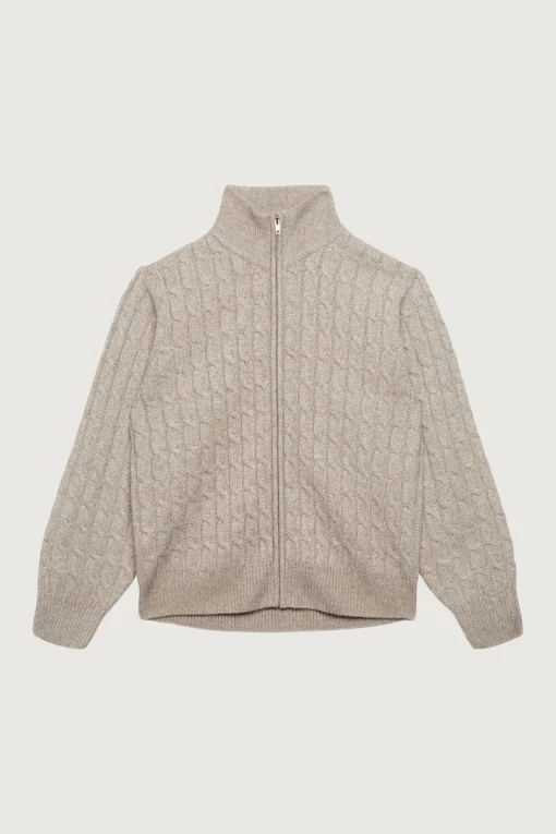 CABLE KNIT ZIP-UP CARDIGAN