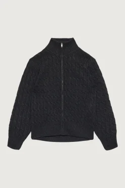 CABLE KNIT ZIP-UP CARDIGAN