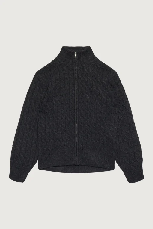 CABLE KNIT ZIP-UP CARDIGAN