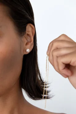 CHAIN AND ZIRCONIA DROP EARRING