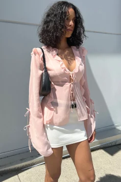 CHIFFON RUFFLED BLOUSE WITH TIES