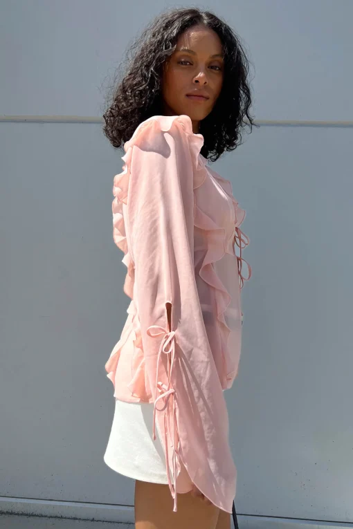 CHIFFON RUFFLED BLOUSE WITH TIES