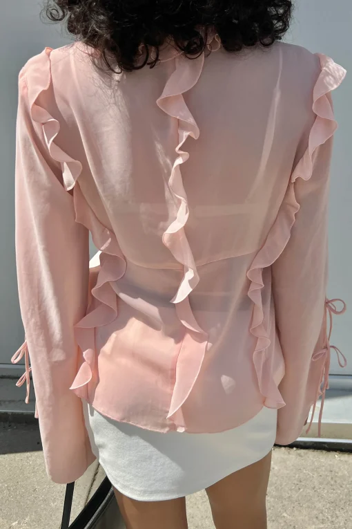 CHIFFON RUFFLED BLOUSE WITH TIES