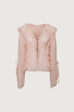 CHIFFON RUFFLED BLOUSE WITH TIES