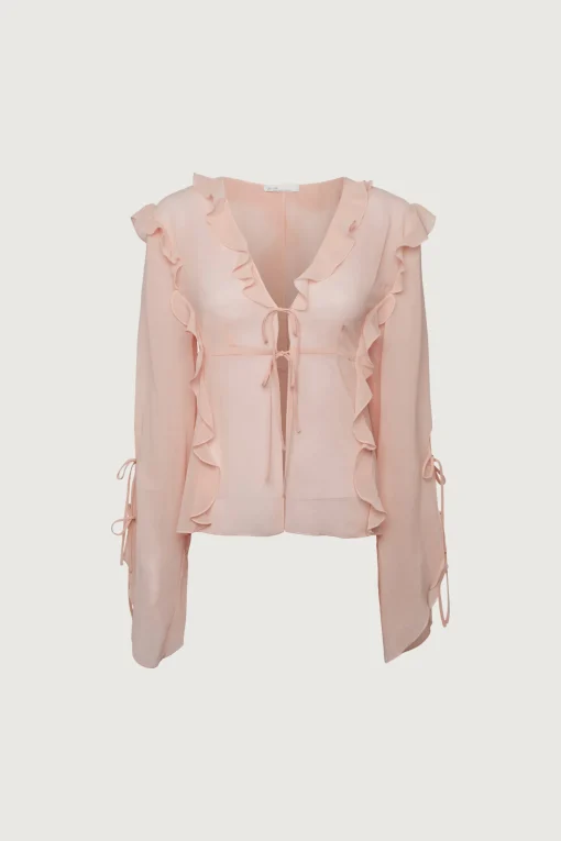 CHIFFON RUFFLED BLOUSE WITH TIES