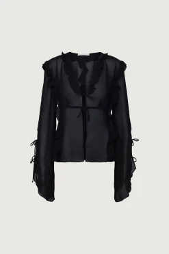 CHIFFON RUFFLED BLOUSE WITH TIES