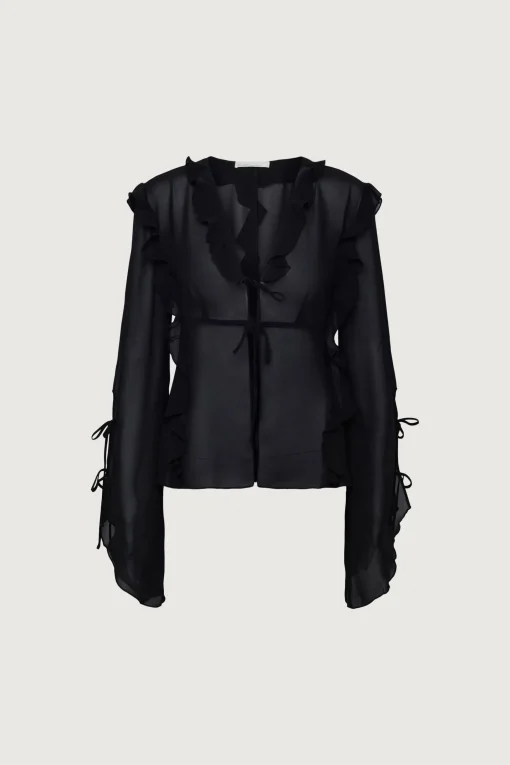 CHIFFON RUFFLED BLOUSE WITH TIES