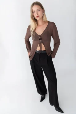 CHIFFON TIE FRONT BLOUSE