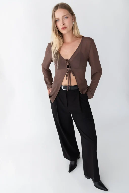 CHIFFON TIE FRONT BLOUSE