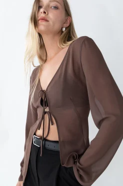 CHIFFON TIE FRONT BLOUSE