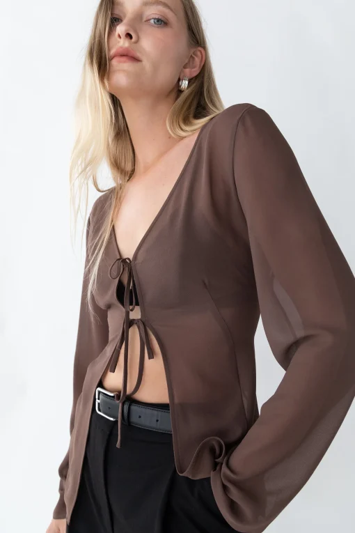 CHIFFON TIE FRONT BLOUSE