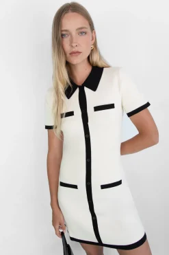 COLLARED CONTRAST TRIM KNIT MINI DRESS