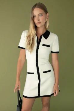 COLLARED CONTRAST TRIM KNIT MINI DRESS