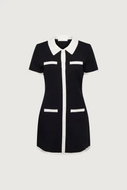 COLLARED CONTRAST TRIM KNIT MINI DRESS