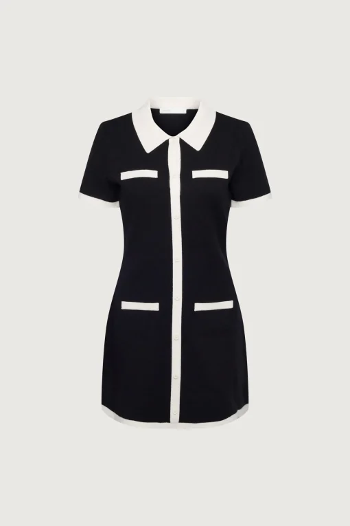 COLLARED CONTRAST TRIM KNIT MINI DRESS