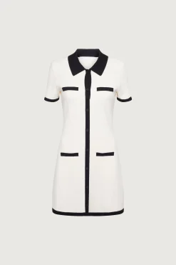 COLLARED CONTRAST TRIM KNIT MINI DRESS