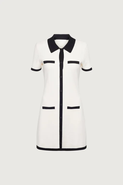 COLLARED CONTRAST TRIM KNIT MINI DRESS