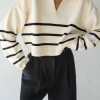COLLARED STRIPE SWEATER