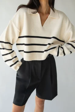 COLLARED STRIPE SWEATER