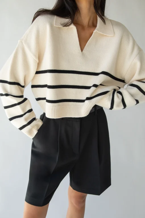 COLLARED STRIPE SWEATER