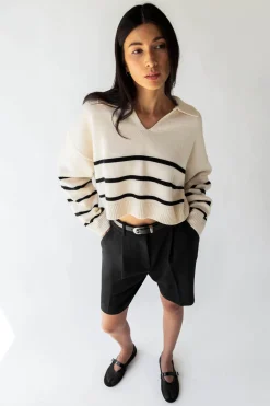 COLLARED STRIPE SWEATER